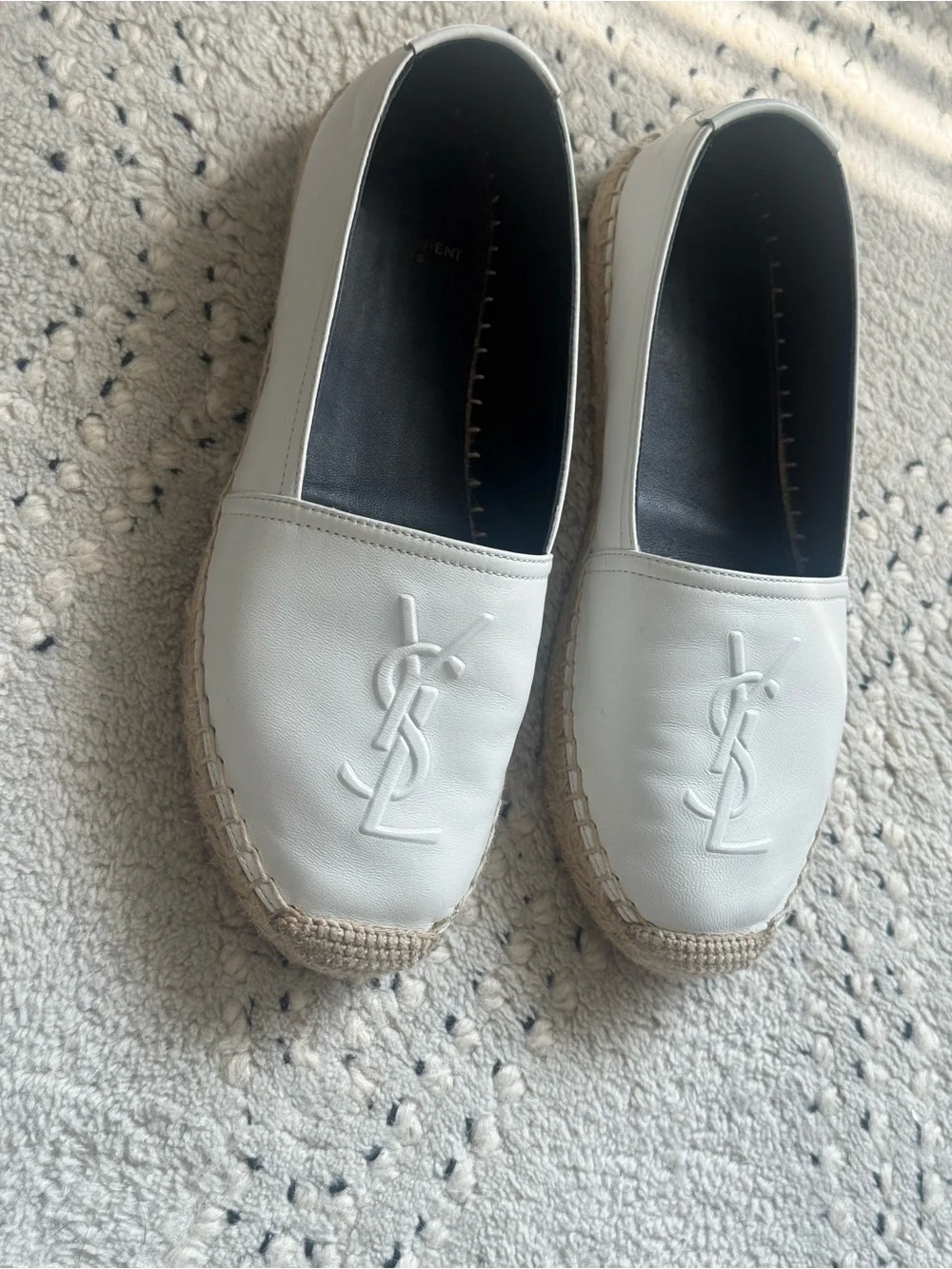 Saint Laurent White Leather YSL Logo Espadrilles
